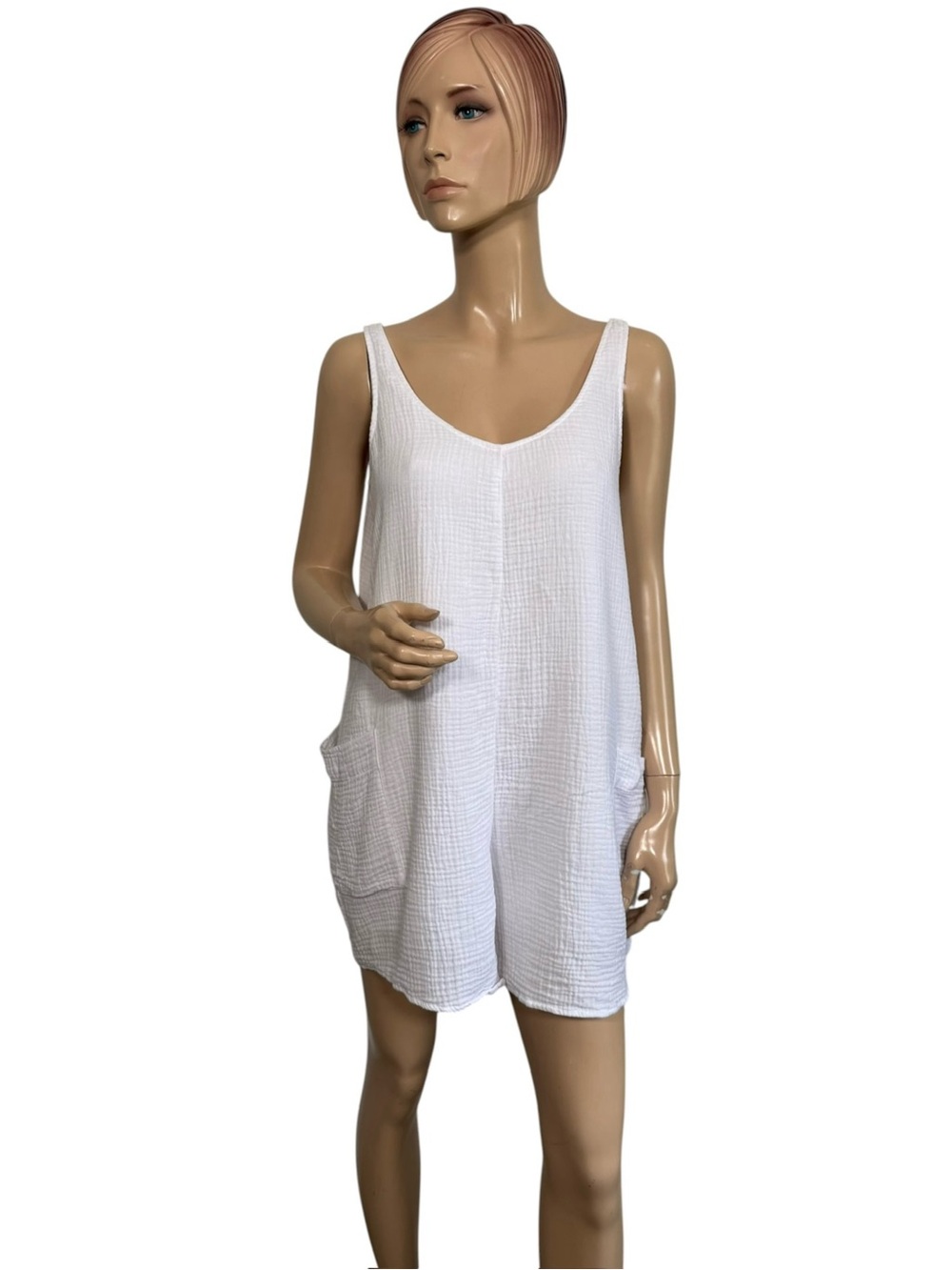 Z Supply White Cotton Gauze Romper Oversized Low Back Pocket Boho Small